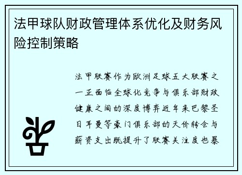 法甲球队财政管理体系优化及财务风险控制策略